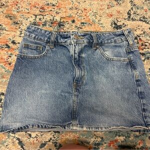 PacSun Pacific Sunwear Light Blue Denim Mini Skirt with Leather Patch